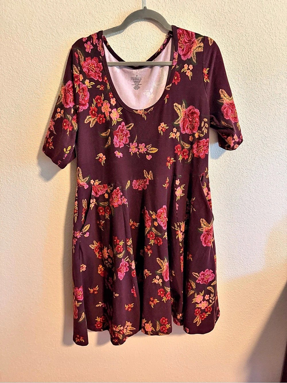 Torrid Foxy Skater Mini Dress Floral Purple & Pink Size 2